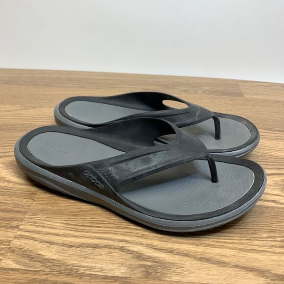 Crocs Swiftwater Wave Flip Flops Mens Size 11 Black Gray Comfort